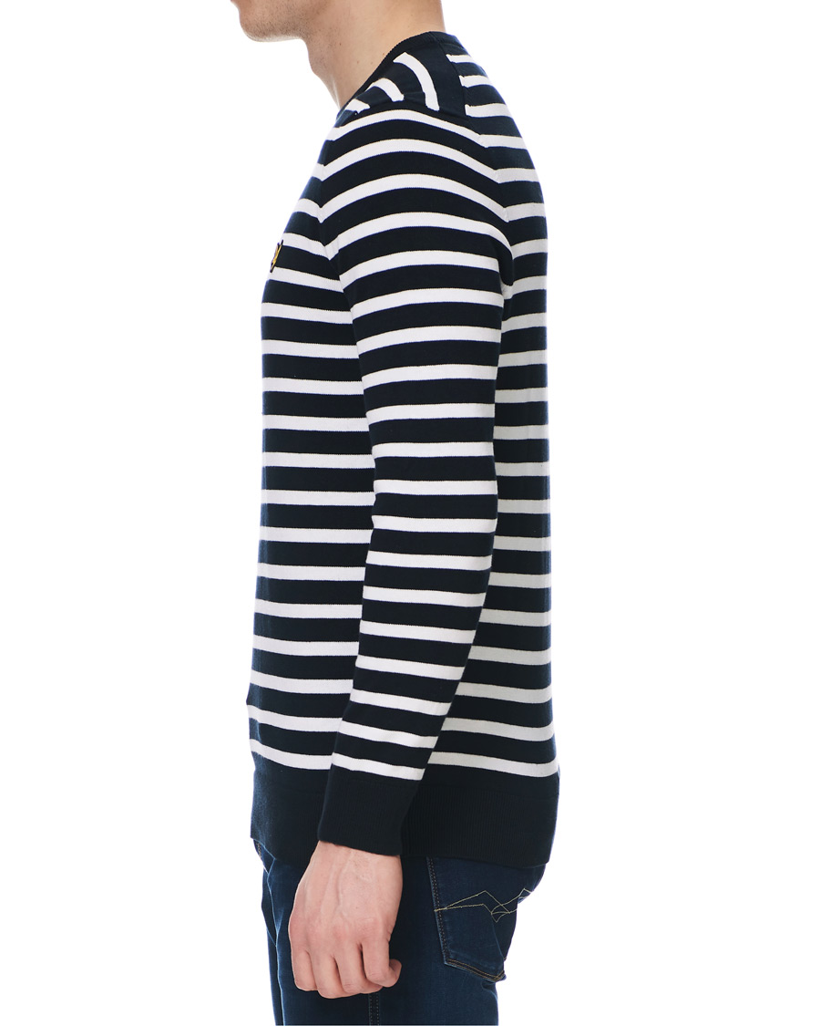 Heren | Truien | Lyle & Scott | Breton Stripe Crew Neck Pullover Dark Navy/White
