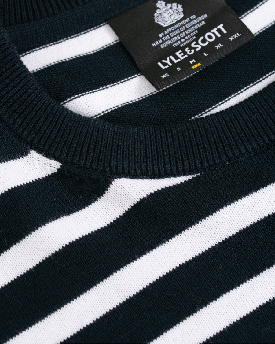 Heren | Truien | Lyle & Scott | Breton Stripe Crew Neck Pullover Dark Navy/White