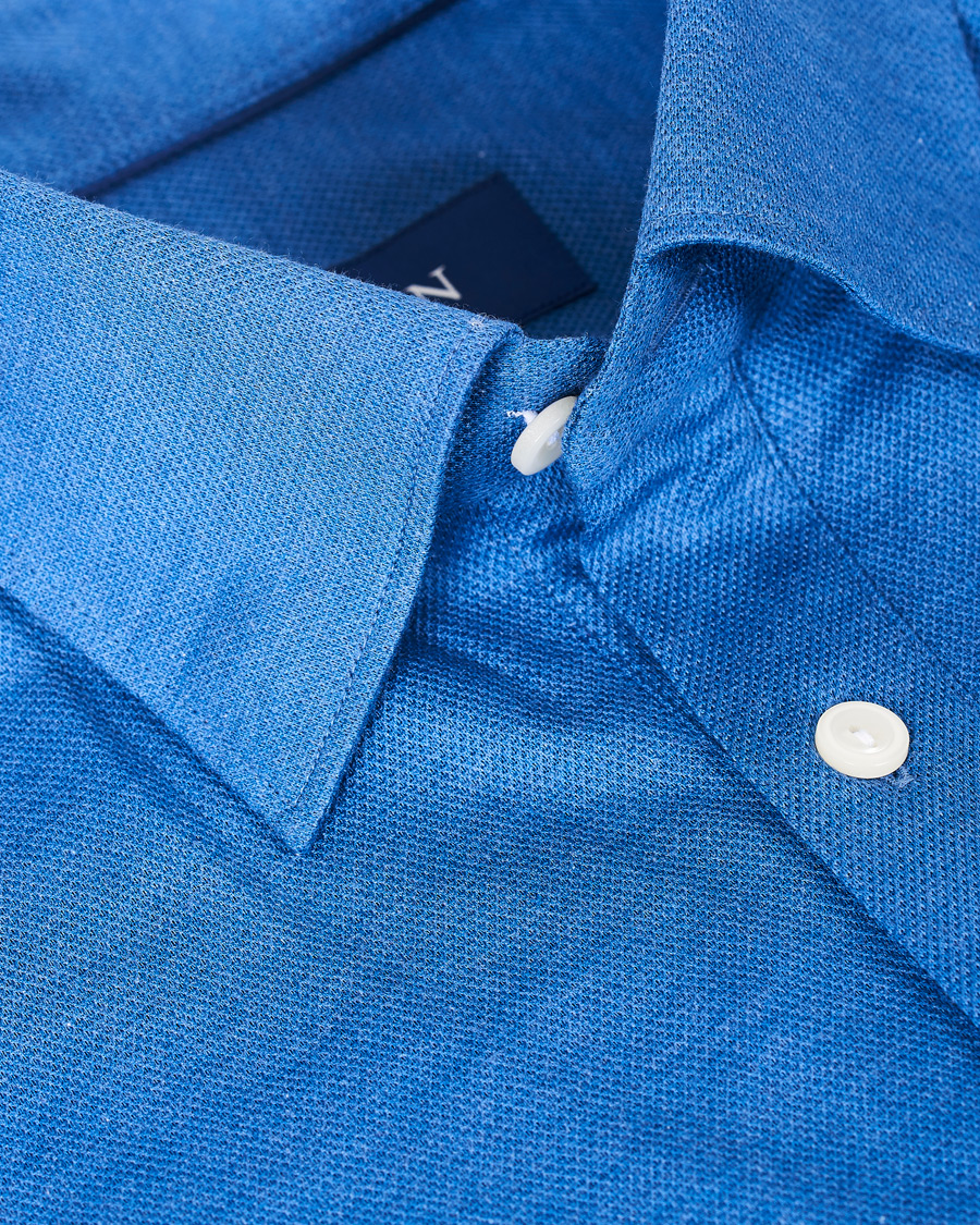 Heren | Polo's | Eton | Slim Fit Short Sleeve Pique Shirt Blue