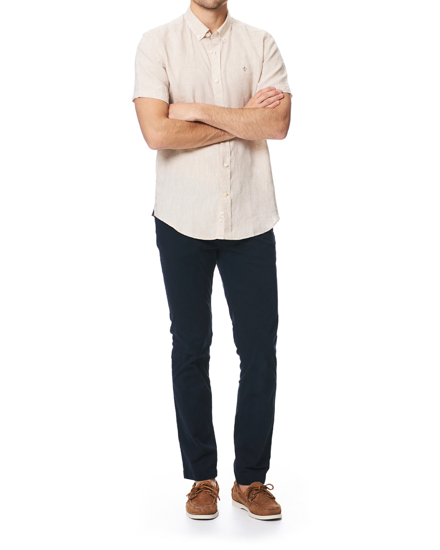 Heren | Overhemden | Morris | Douglas Short Sleeve Linen Shirt Khaki
