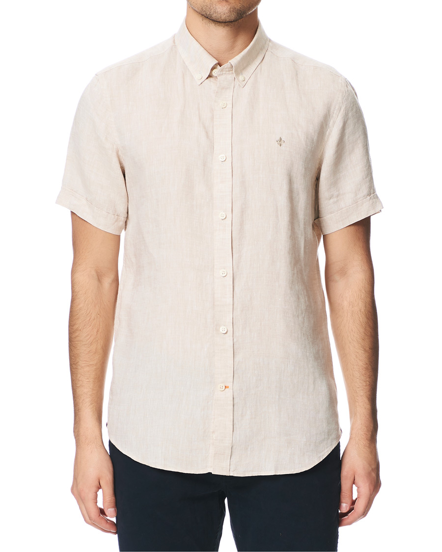 Heren | Overhemden | Morris | Douglas Short Sleeve Linen Shirt Khaki