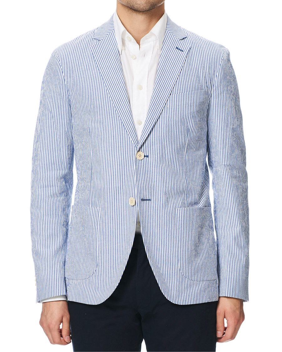 Heren | Blazers | Morris | Resort Striped Seersucker Balzer Blue/White
