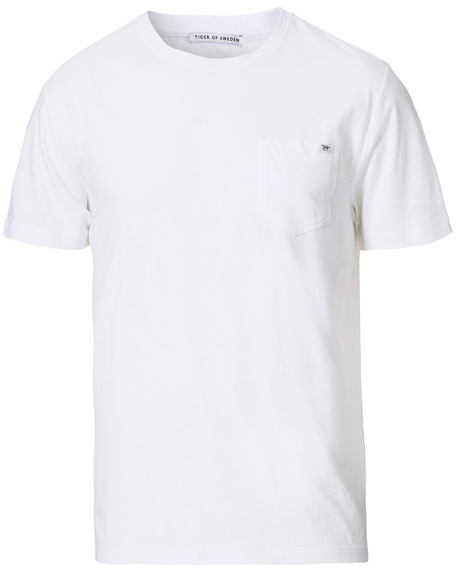 Heren | T-shirts | Tiger of Sweden | Didelot Linen Pocket Crew Neck Tee White