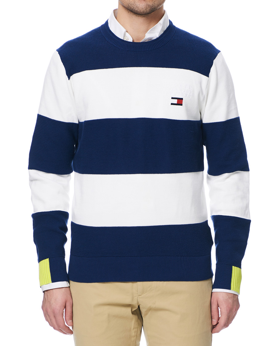 Heren | Truien | Tommy Hilfiger | Neon Tipped Stripe Knitted Crew Neck Blue Ink