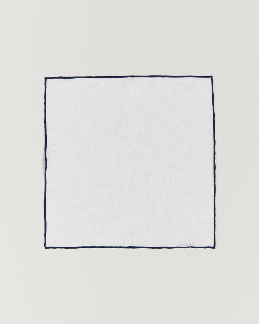 Heren | Pochets | Amanda Christensen | Linen Paspoal Pocket Square White/Navy
