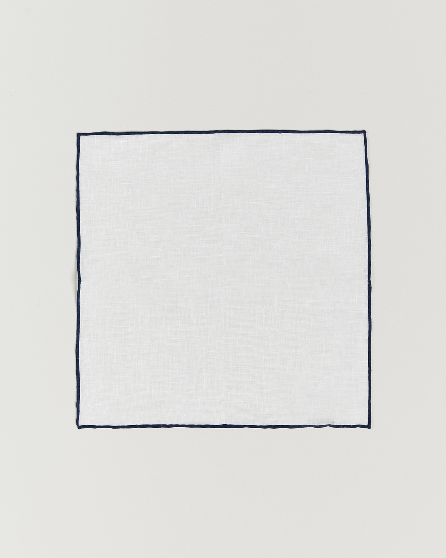 Heren | Pochets | Amanda Christensen | Linen Paspoal Pocket Square White/Navy