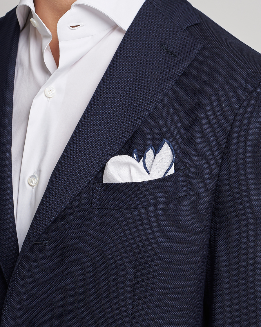 Heren | Amanda Christensen | Amanda Christensen | Linen Paspoal Pocket Square White/Navy