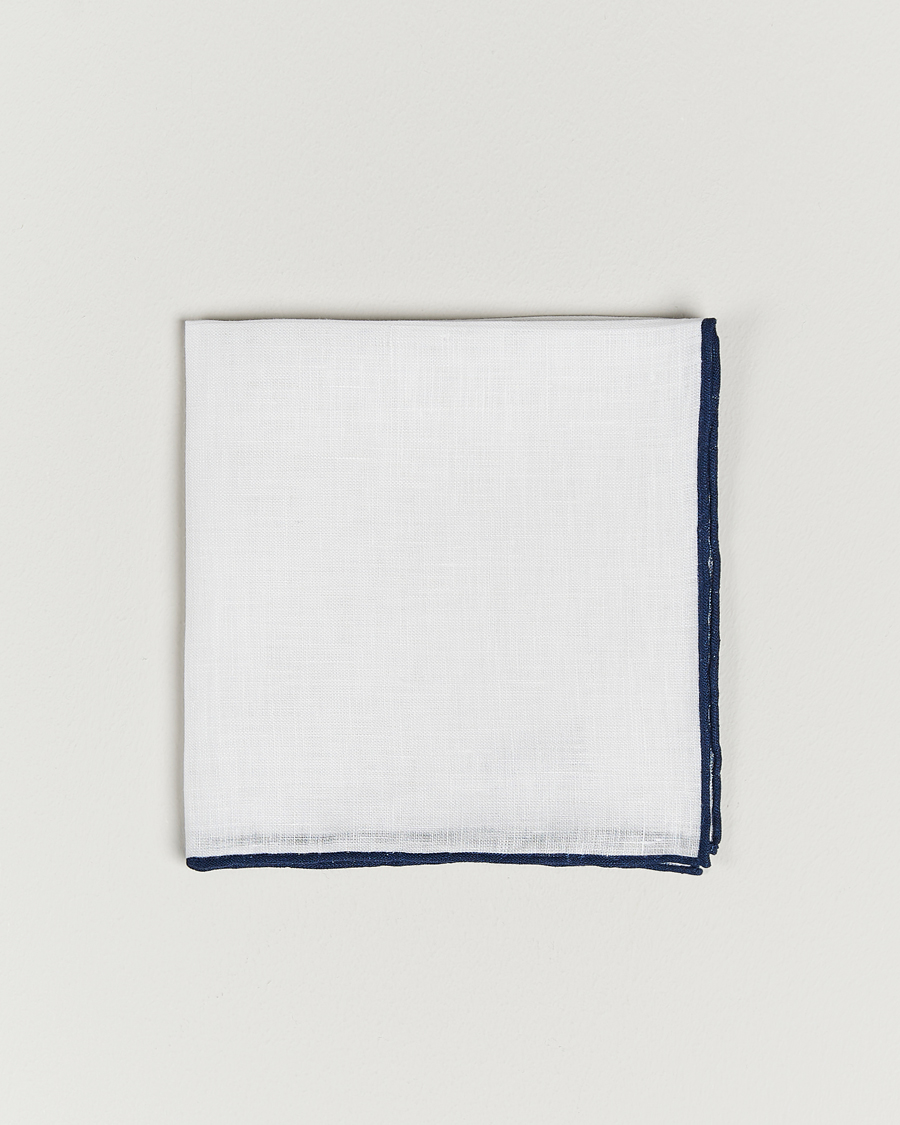 Heren | Pochets | Amanda Christensen | Linen Paspoal Pocket Square White/Navy