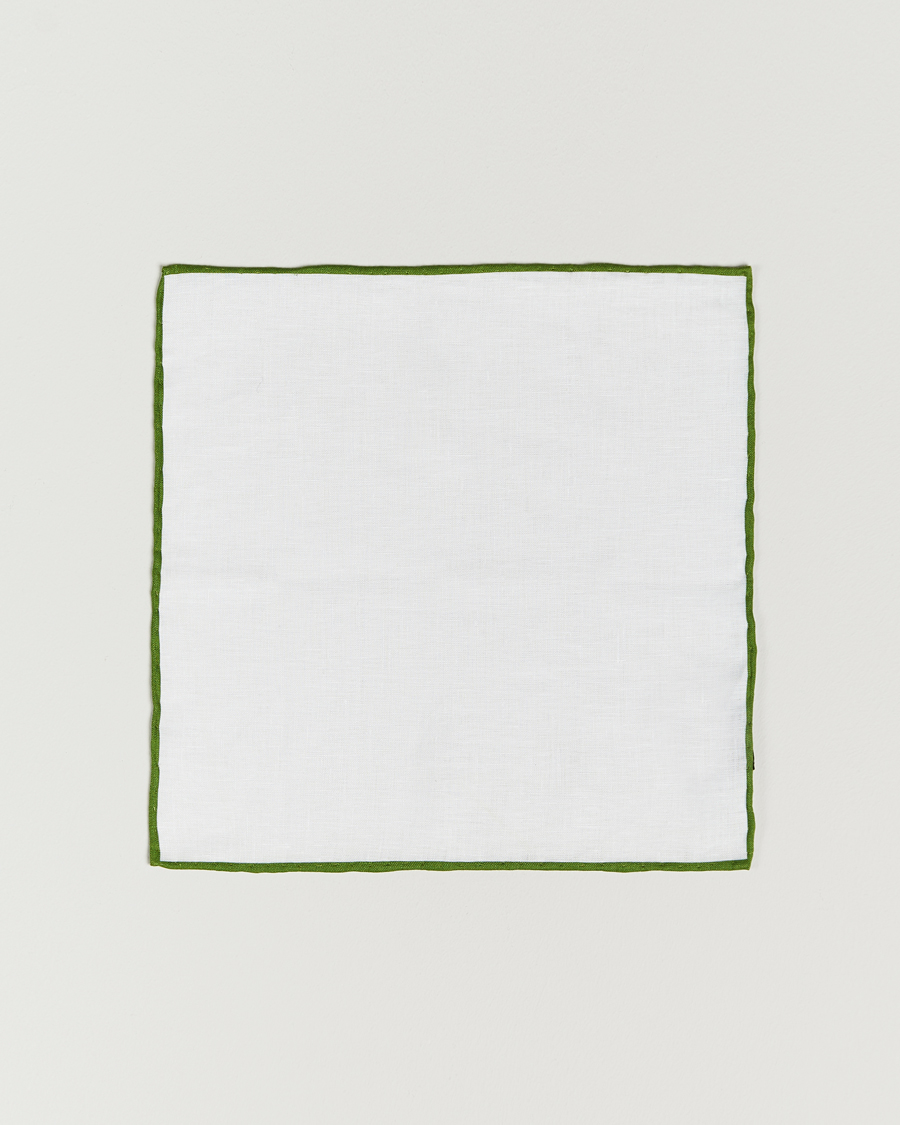 Heren | Pochets | Amanda Christensen | Linen Paspoal Pocket Square White/Green