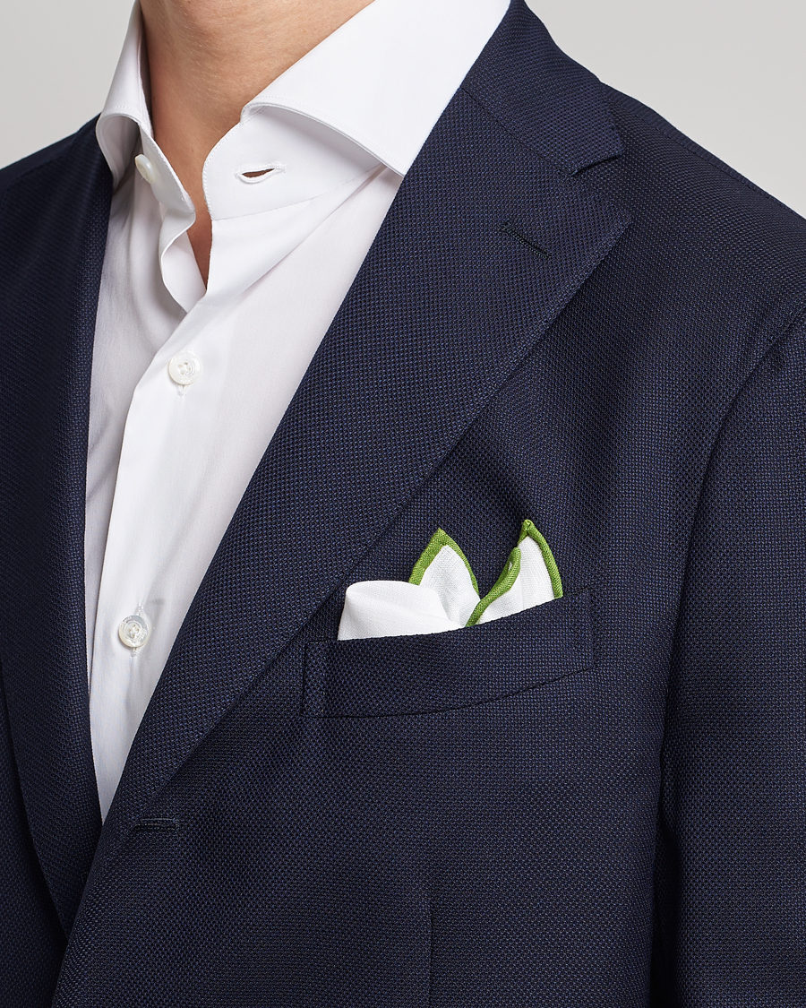 Heren | Pochets | Amanda Christensen | Linen Paspoal Pocket Square White/Green