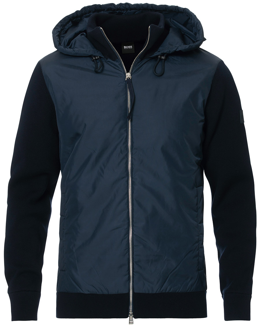 Heren | Jassen | BOSS BLACK | BOSS Ofabio Hybrid Knitted Full-Zip Hoodie Dark Blue