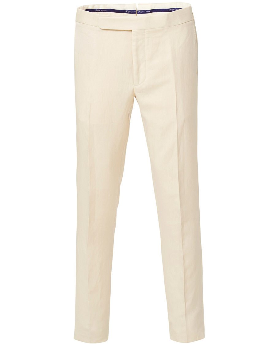 Heren | Broeken | Ralph Lauren Purple Label | Side-Adjuster Linen/Silk Trousers Beige