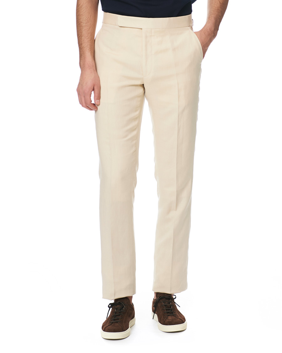 Heren | Broeken | Ralph Lauren Purple Label | Side-Adjuster Linen/Silk Trousers Beige