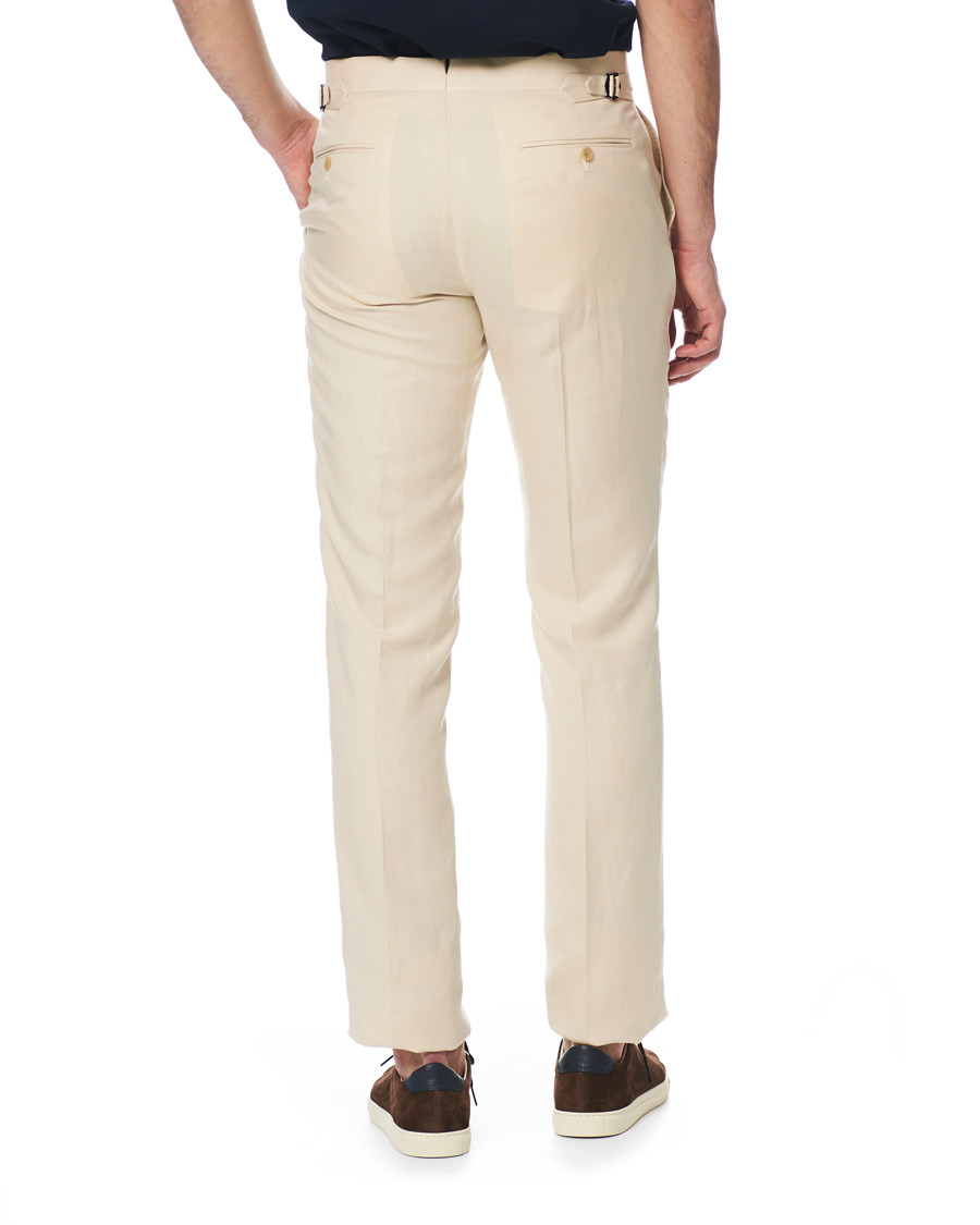 Heren | Broeken | Ralph Lauren Purple Label | Side-Adjuster Linen/Silk Trousers Beige