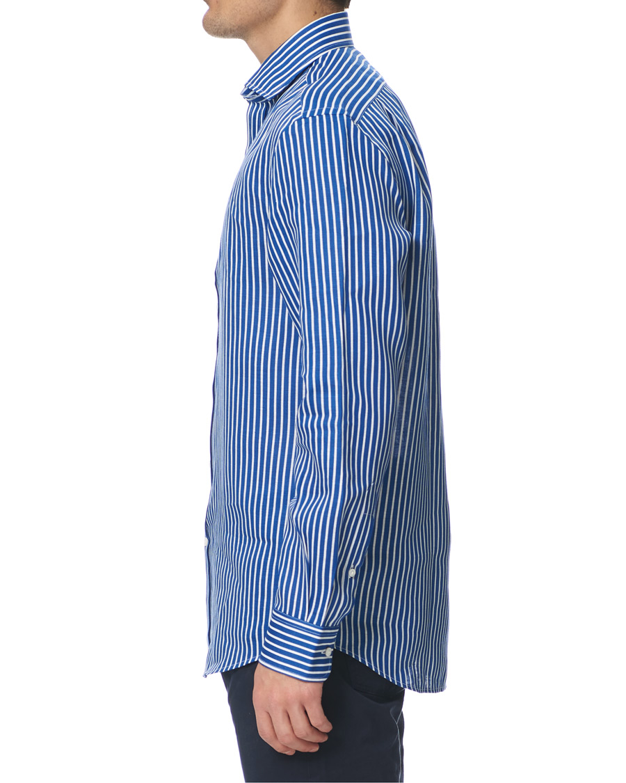 Heren | Overhemden | Ralph Lauren Purple Label | Bengal Stripe Linen Shirt Blue/White