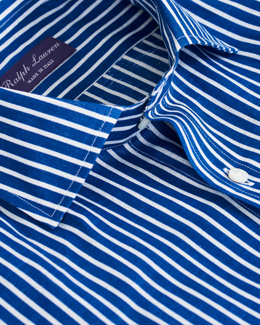 Heren | Overhemden | Ralph Lauren Purple Label | Bengal Stripe Linen Shirt Blue/White