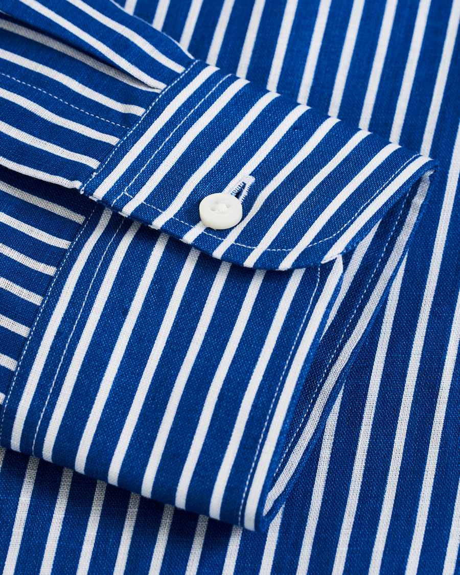 Heren | Overhemden | Ralph Lauren Purple Label | Bengal Stripe Linen Shirt Blue/White