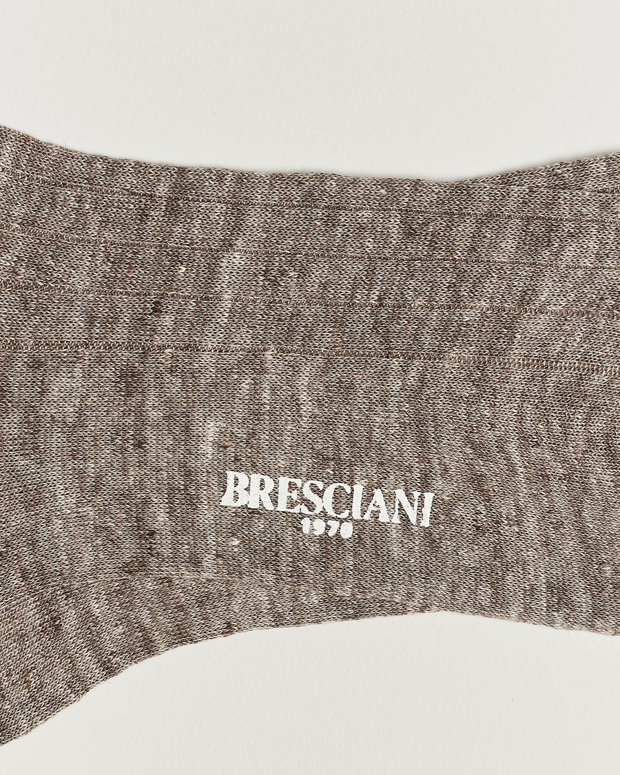 Heren |  | Bresciani | Linen Ribbed Short Socks Brown Melange