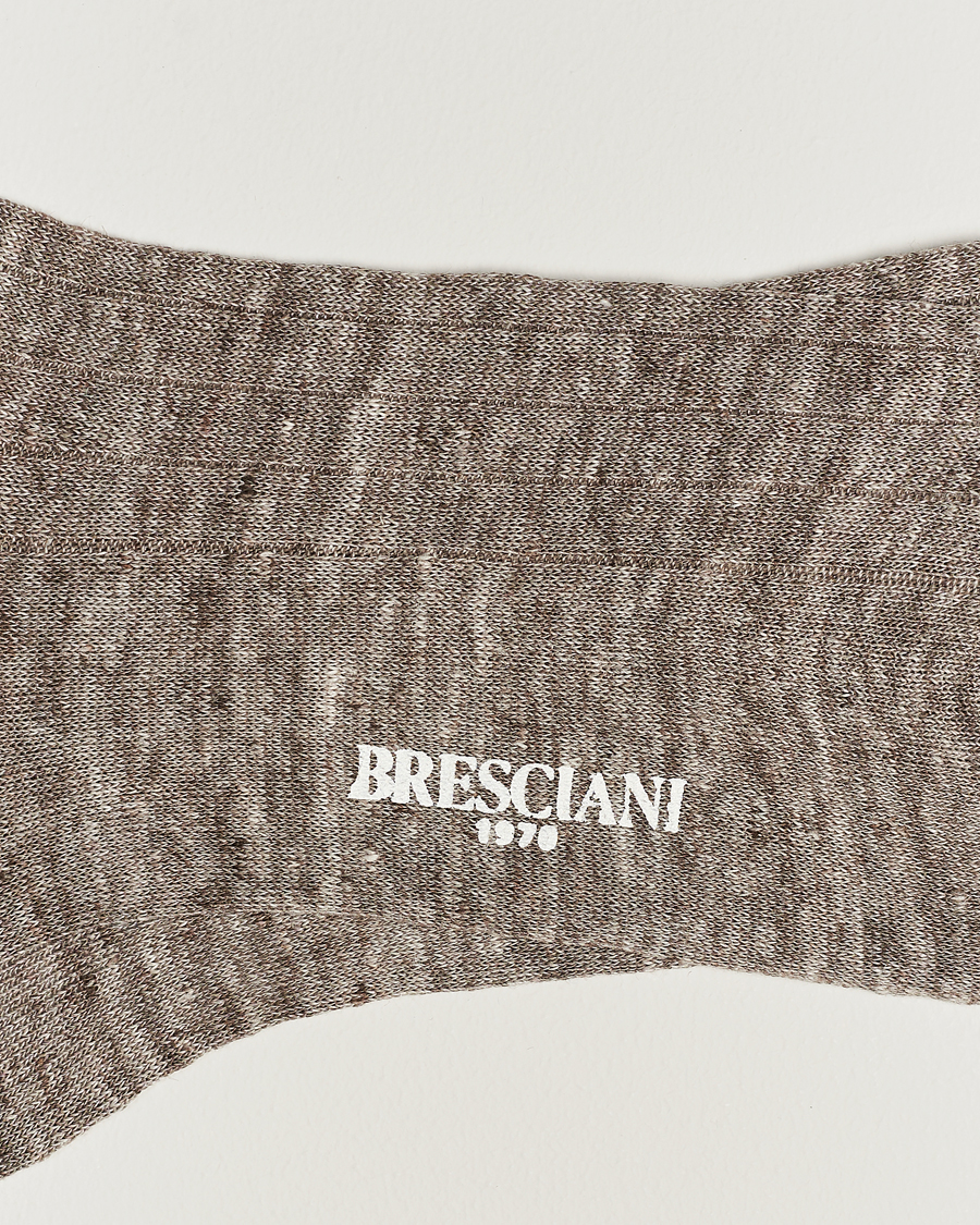 Heren | Italian Department | Bresciani | Linen Ribbed Short Socks Brown Melange