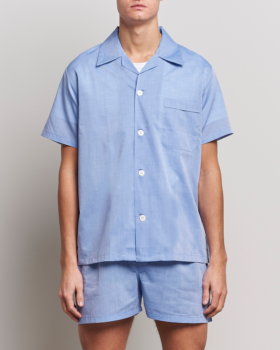 Heren | Pyjama's | Derek Rose | Shortie Cotton Pyjama Set Blue