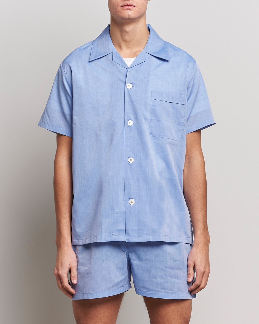 Heren | Best of British | Derek Rose | Shortie Cotton Pyjama Set Blue