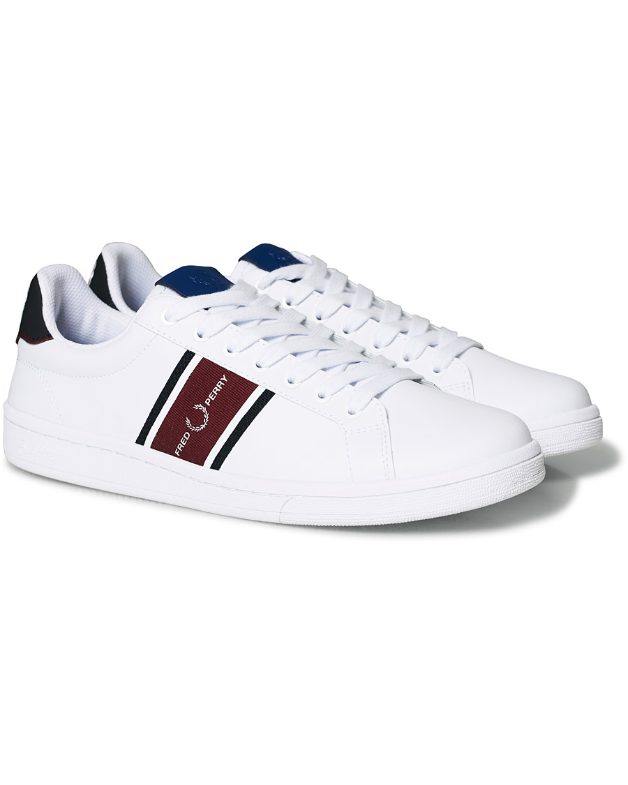 Heren | Fred Perry B721 Leather/Webbing Sneaker White/Navy | Fred Perry | B721 Leather/Webbing Sneaker White/Navy