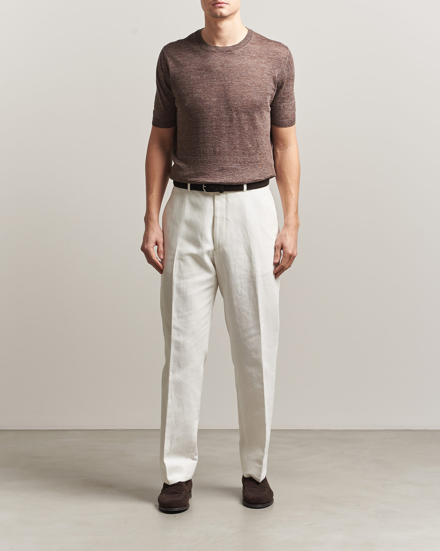 Heren | T-shirts | Gran Sasso | Crew Neck Linen Tee Light Brown