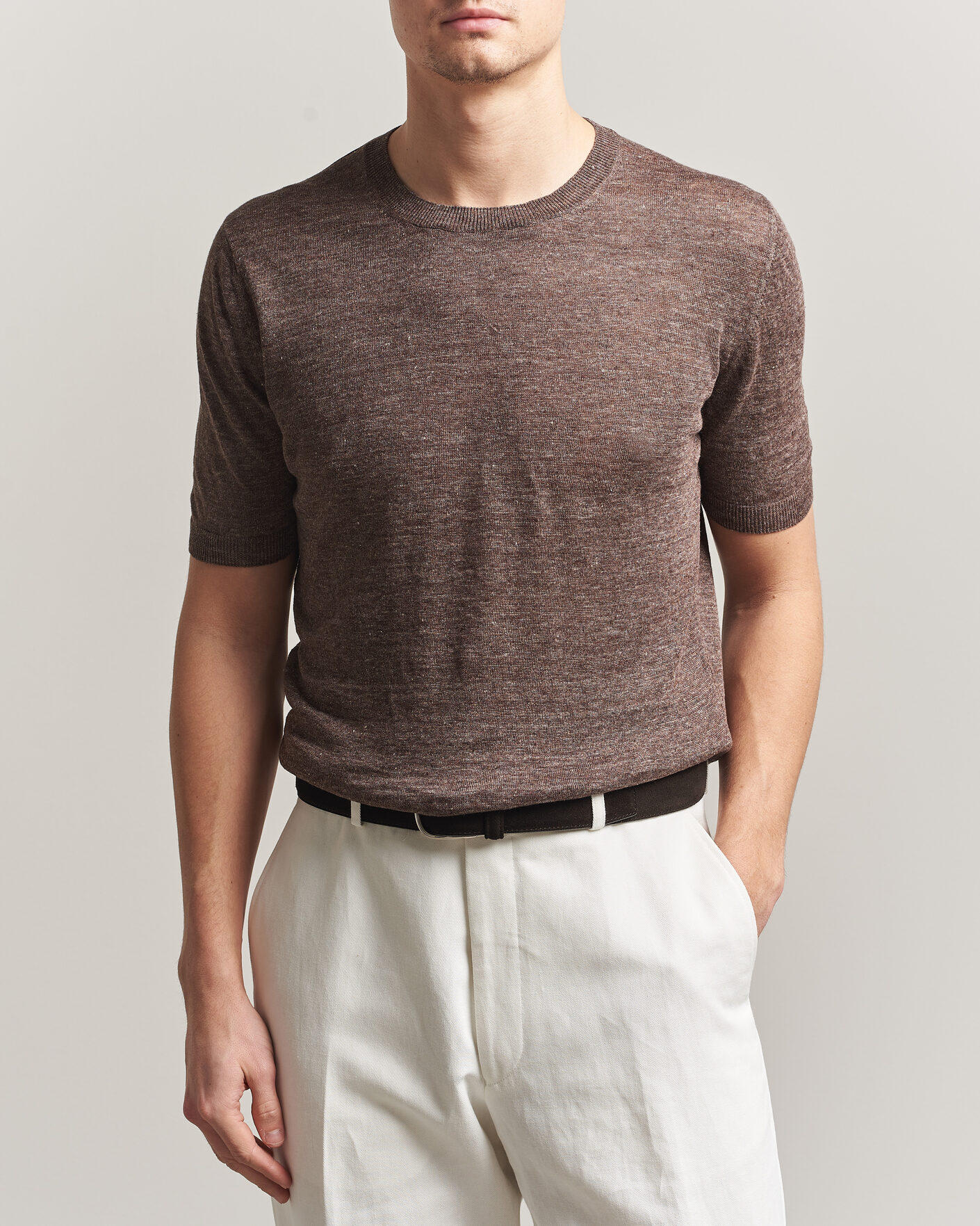 Heren | T-shirts | Gran Sasso | Crew Neck Linen Tee Light Brown