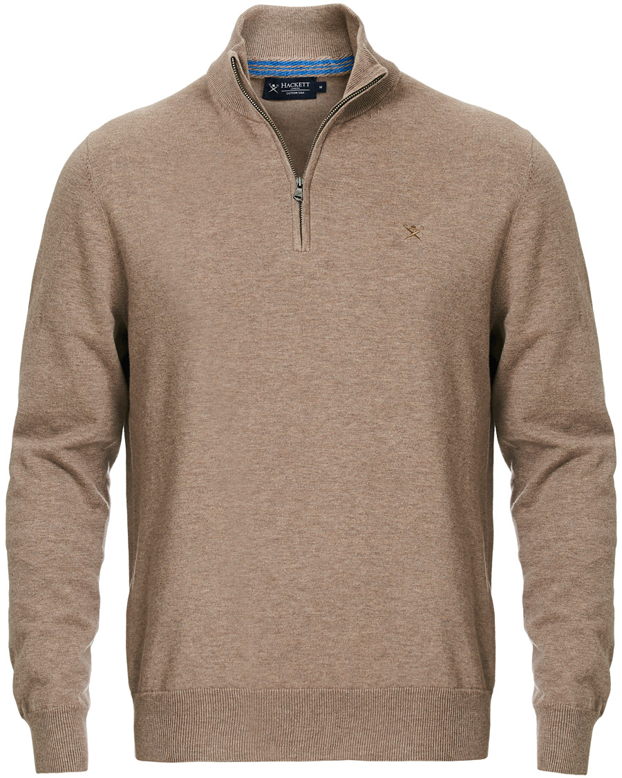 Heren | Truien | Hackett | Cotton/Silk Half -Zip Taupe