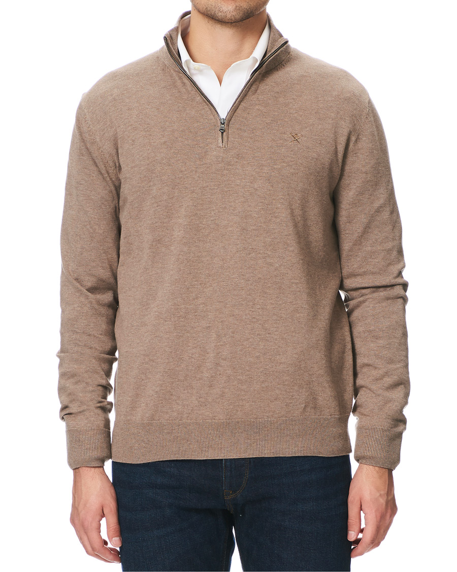 Heren | Truien | Hackett | Cotton/Silk Half -Zip Taupe