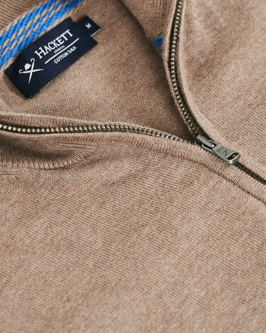 Heren | Truien | Hackett | Cotton/Silk Half -Zip Taupe