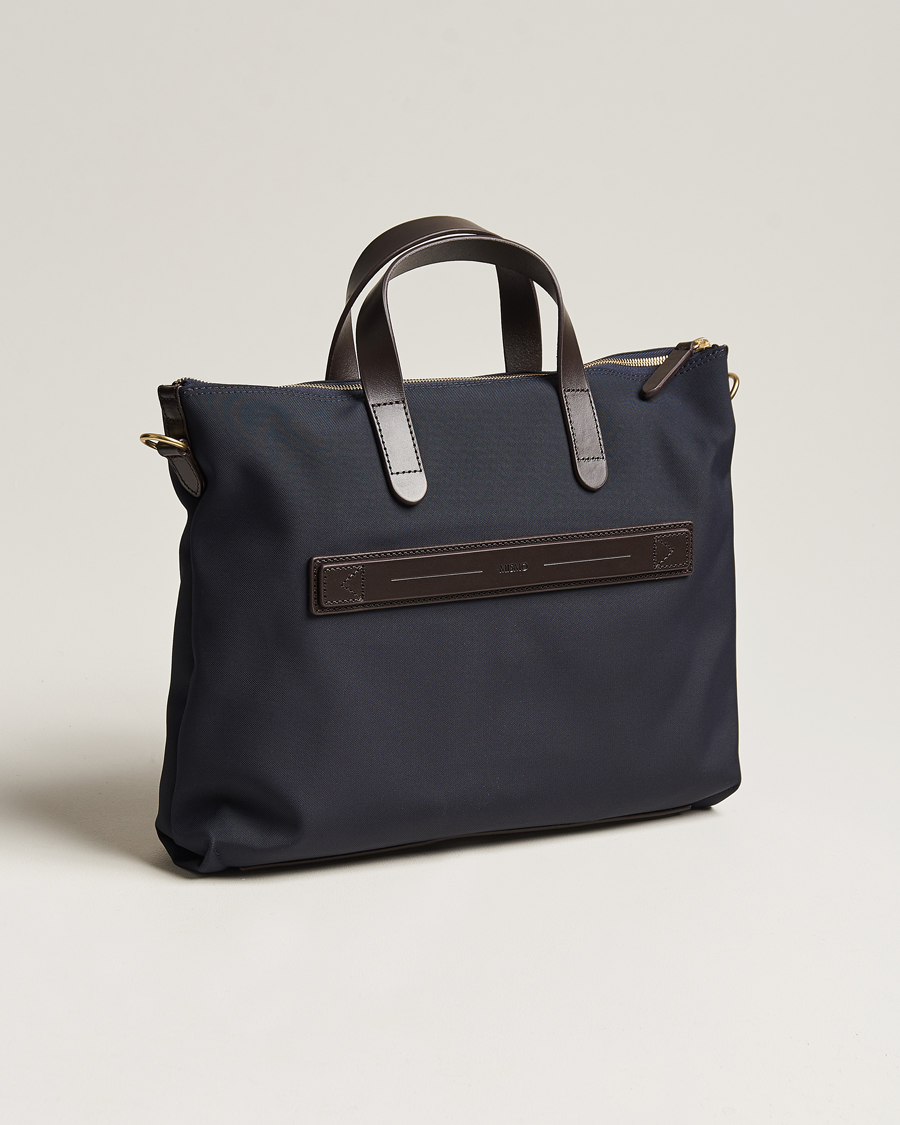 Men | Briefcases | Mismo | M/S Canvas Slim Brief Navy/Dark Brown