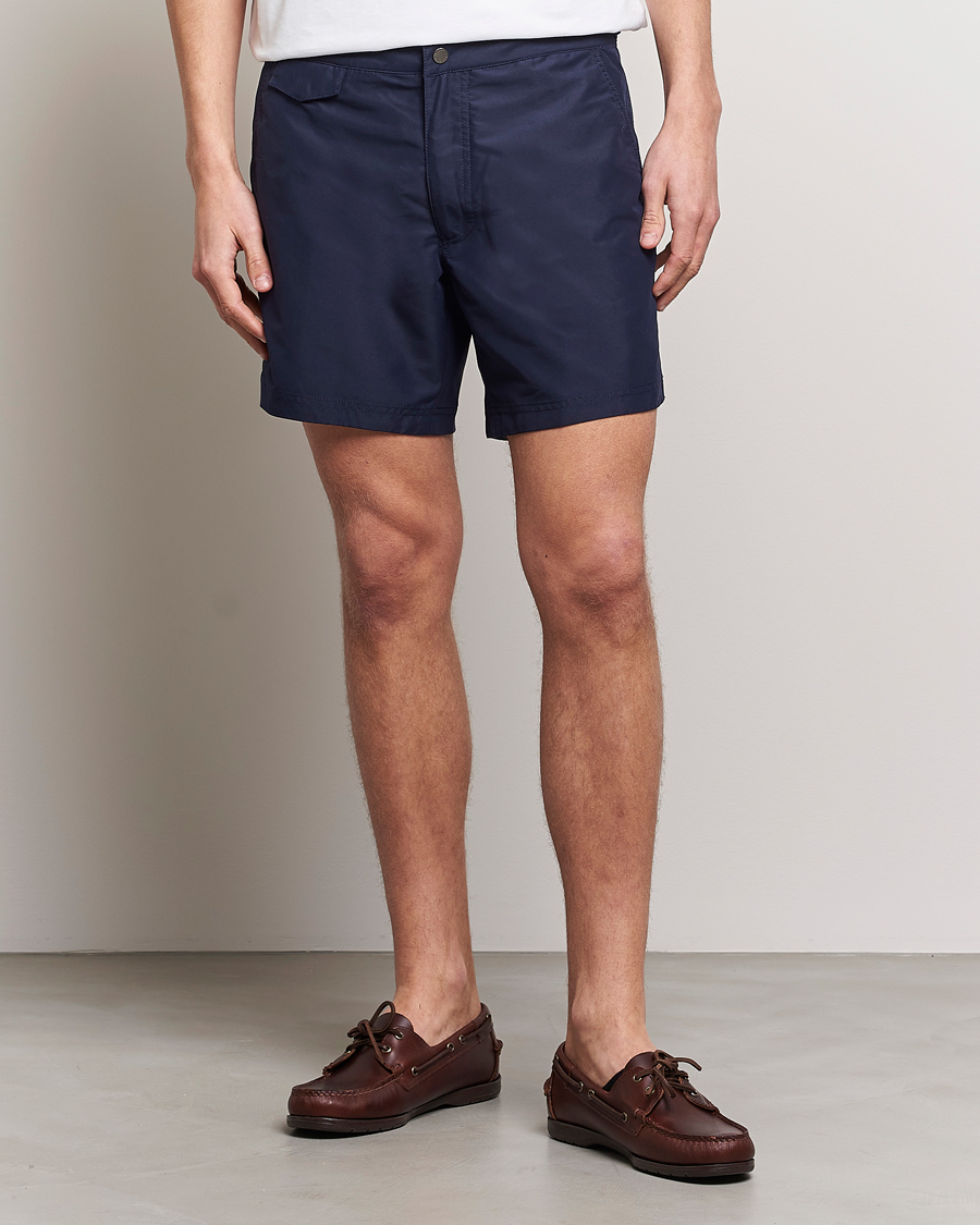 Men |  | Sunspel | Recycled Seaqual Tailored Swim Shorts Navy