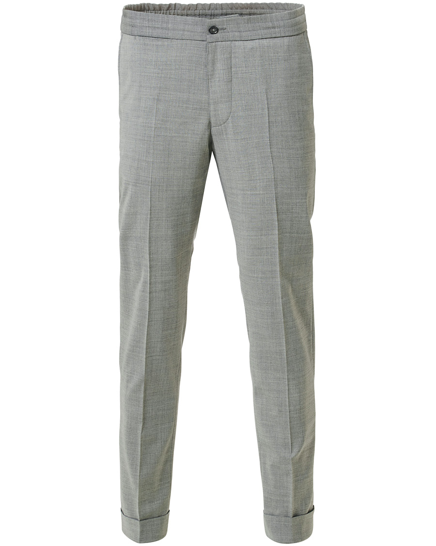 Heren | Broeken | Oscar Jacobson | Nolan Wool Stretch Drawstring Trousers Light Grey