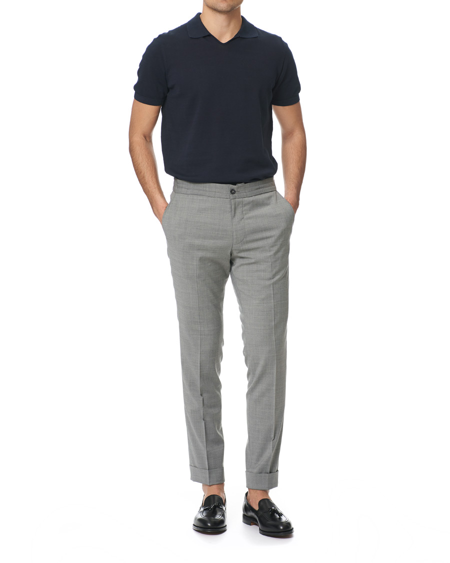 Heren | Broeken | Oscar Jacobson | Nolan Wool Stretch Drawstring Trousers Light Grey