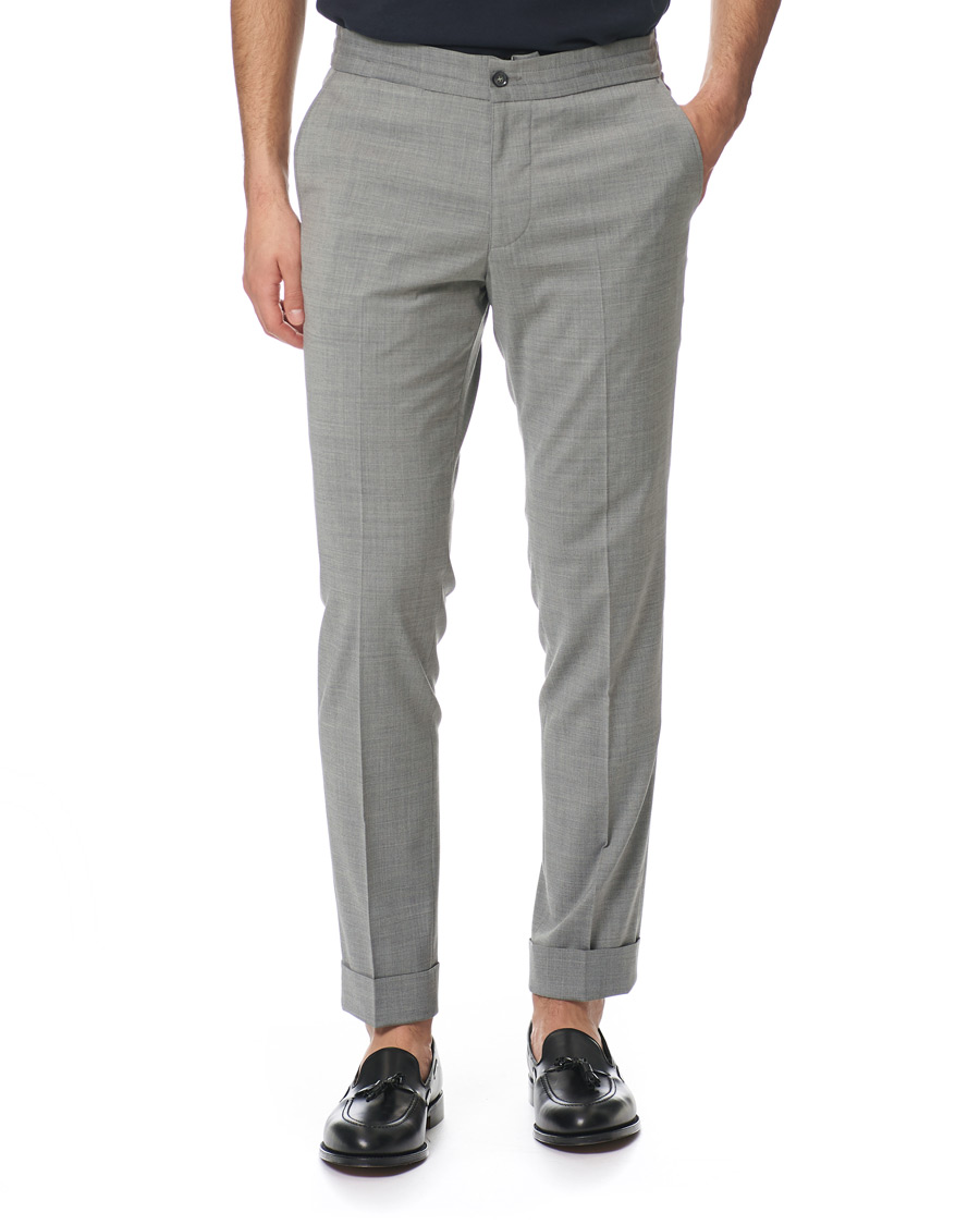Heren | Broeken | Oscar Jacobson | Nolan Wool Stretch Drawstring Trousers Light Grey