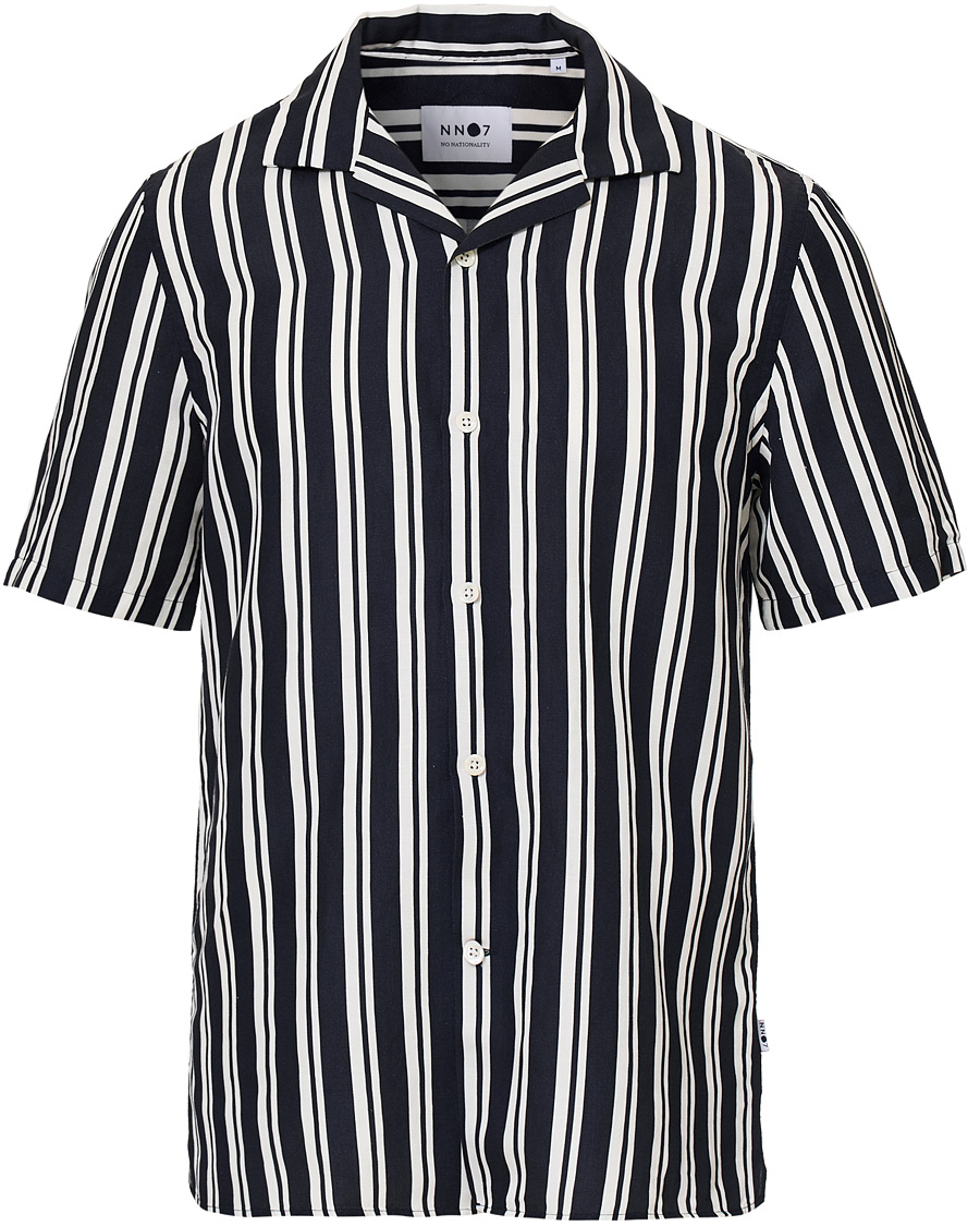 Heren | Overhemden | NN07 | Miyagi Camp Collar Short Sleeve Shirt Navy/White