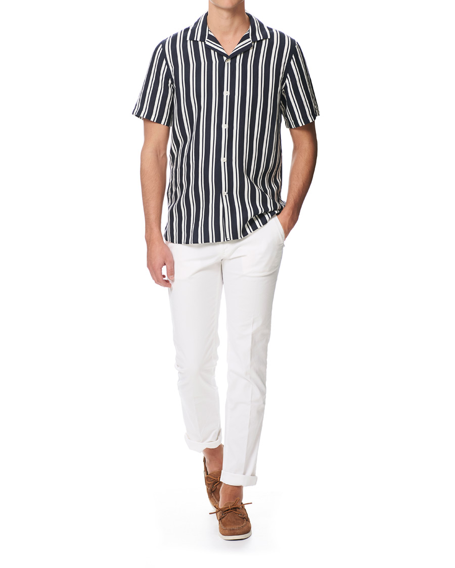 Heren | Overhemden | NN07 | Miyagi Camp Collar Short Sleeve Shirt Navy/White