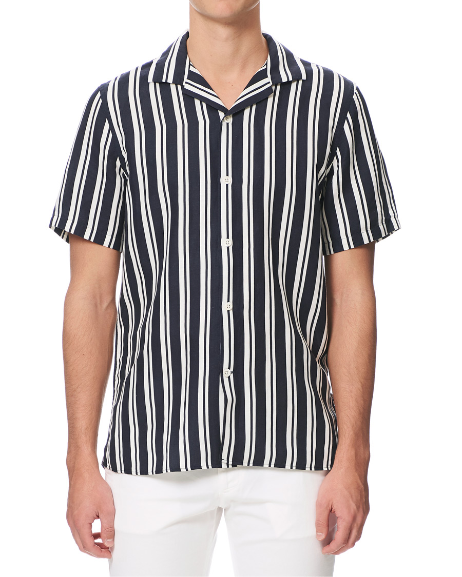 Heren | Overhemden | NN07 | Miyagi Camp Collar Short Sleeve Shirt Navy/White