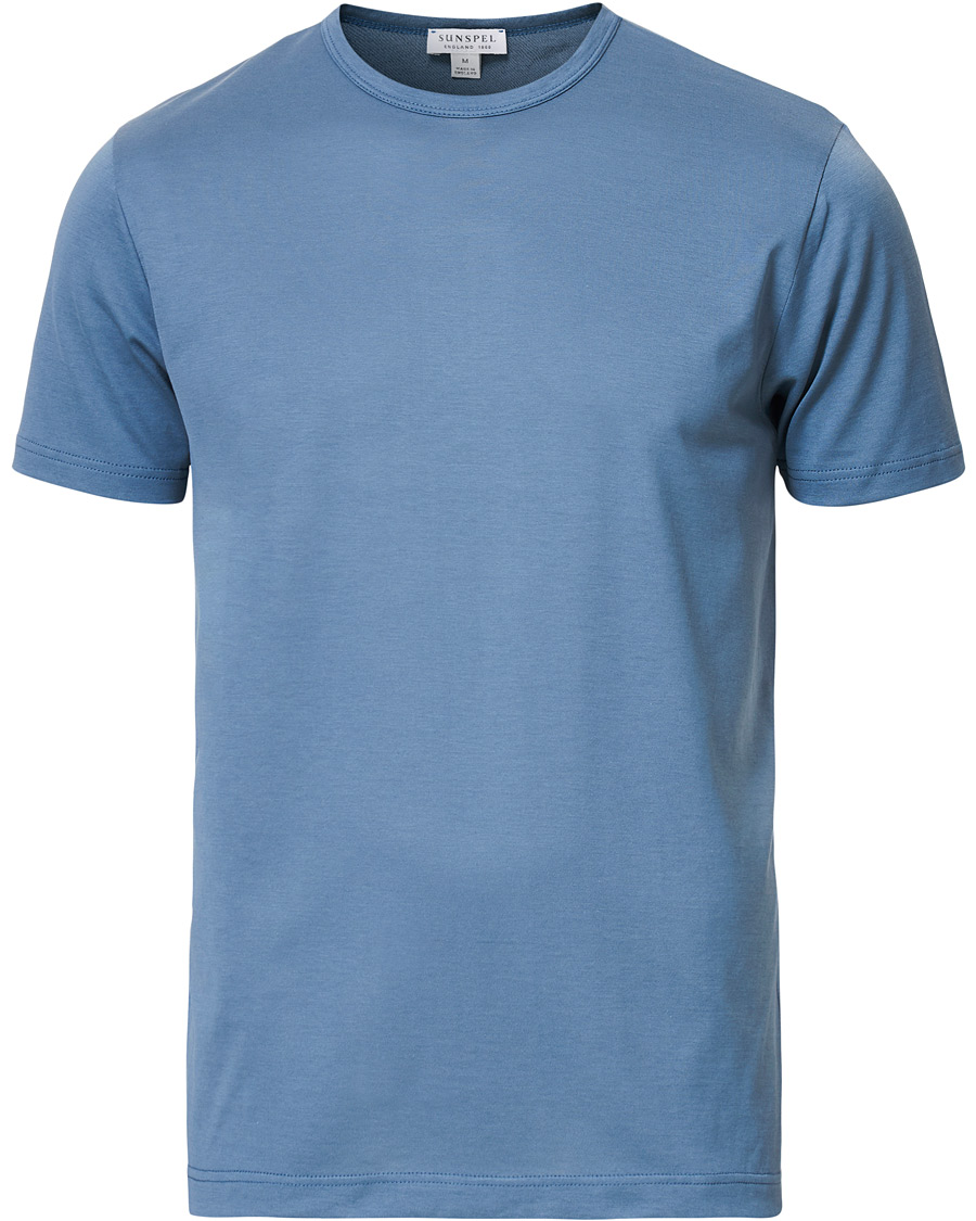 Heren | T-shirts | Sunspel | Crew Neck Cotton Tee Blue Slate