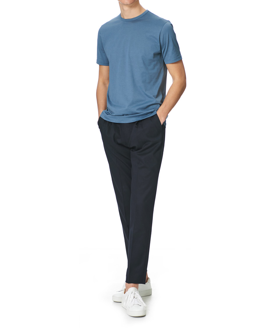 Heren | T-shirts | Sunspel | Crew Neck Cotton Tee Blue Slate