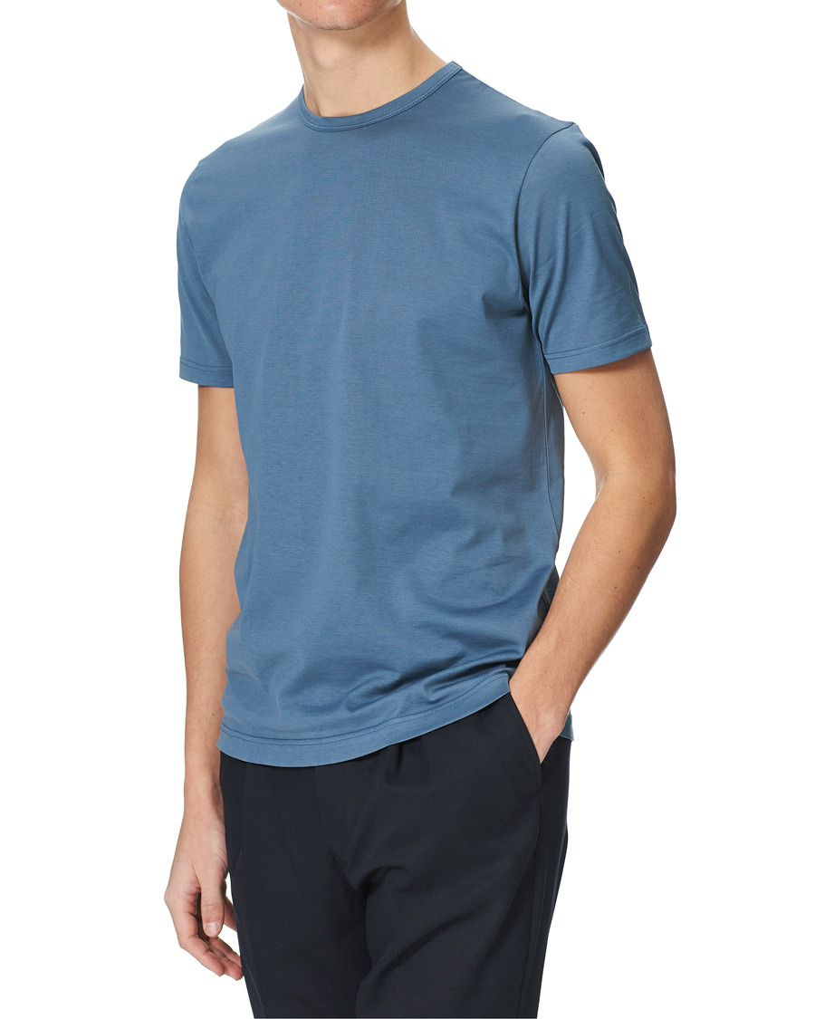 Heren | T-shirts | Sunspel | Crew Neck Cotton Tee Blue Slate