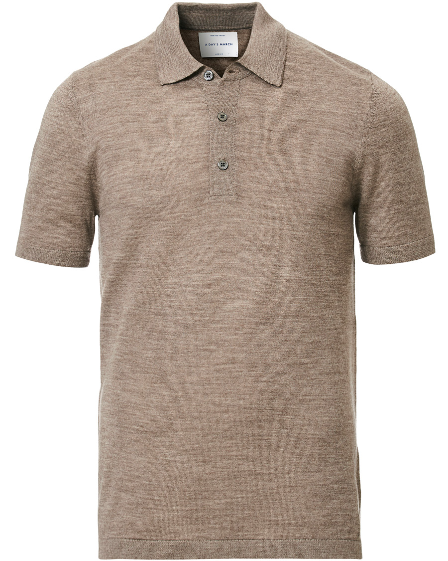 Heren | Polo's | A Day's March | Short Sleeve Merino Polo Taupe Melange