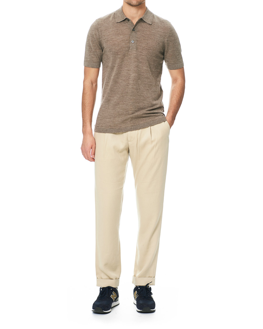 Heren | Polo's | A Day's March | Short Sleeve Merino Polo Taupe Melange