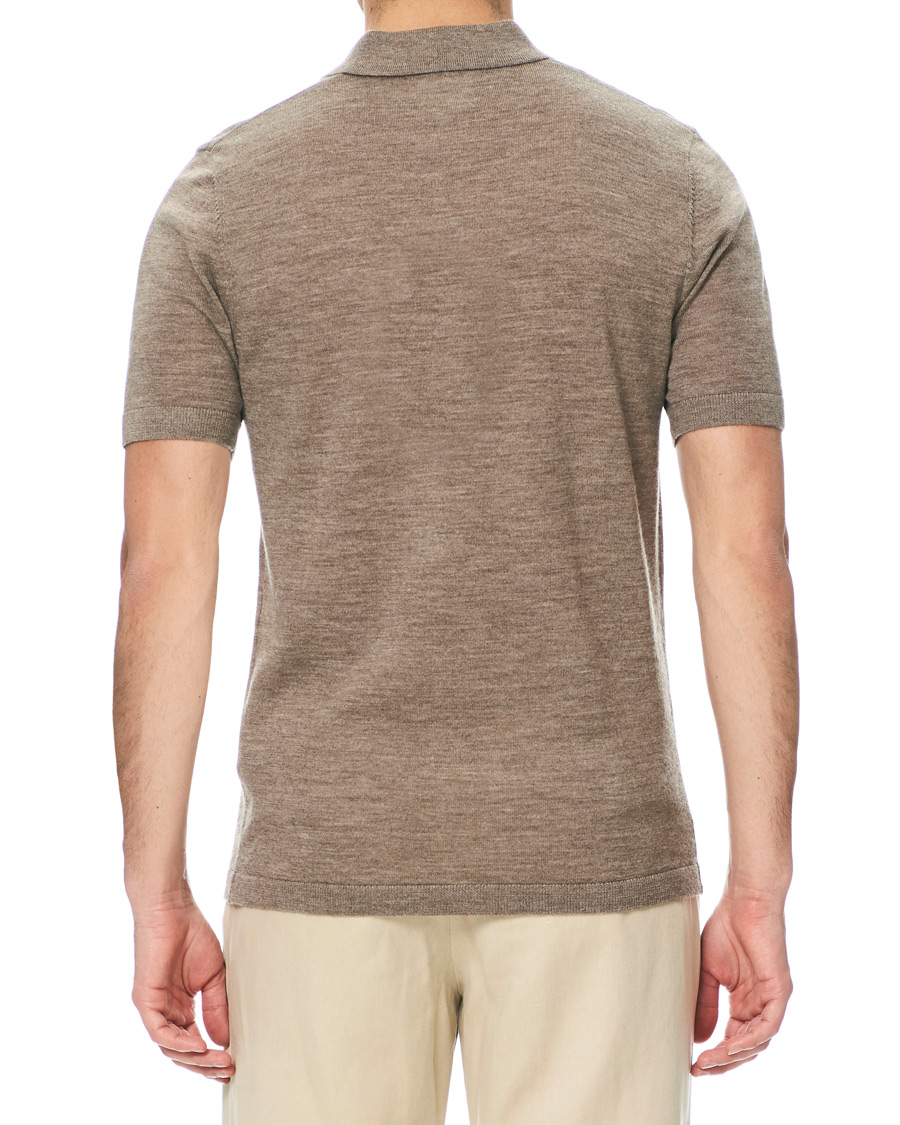 Heren | Polo's | A Day's March | Short Sleeve Merino Polo Taupe Melange
