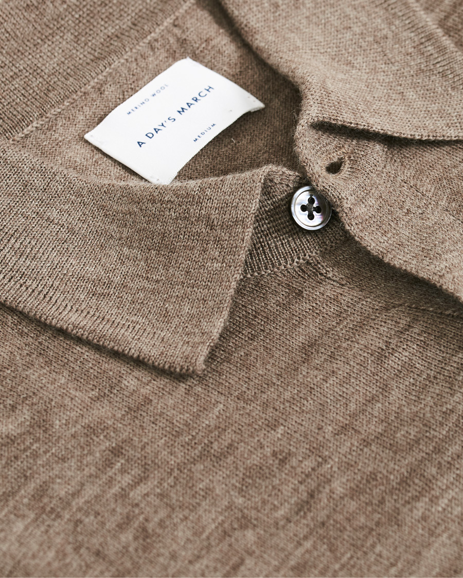 Heren | Polo's | A Day's March | Short Sleeve Merino Polo Taupe Melange