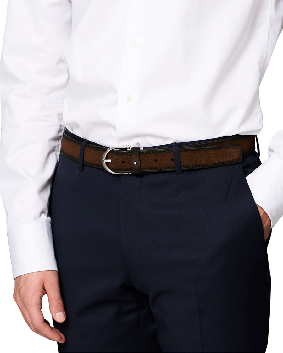 Heren | Montblanc Horseshoe Buckle Belt 35mm Light Brown Suede | Montblanc | Horseshoe Buckle Belt 35mm Light Brown Suede