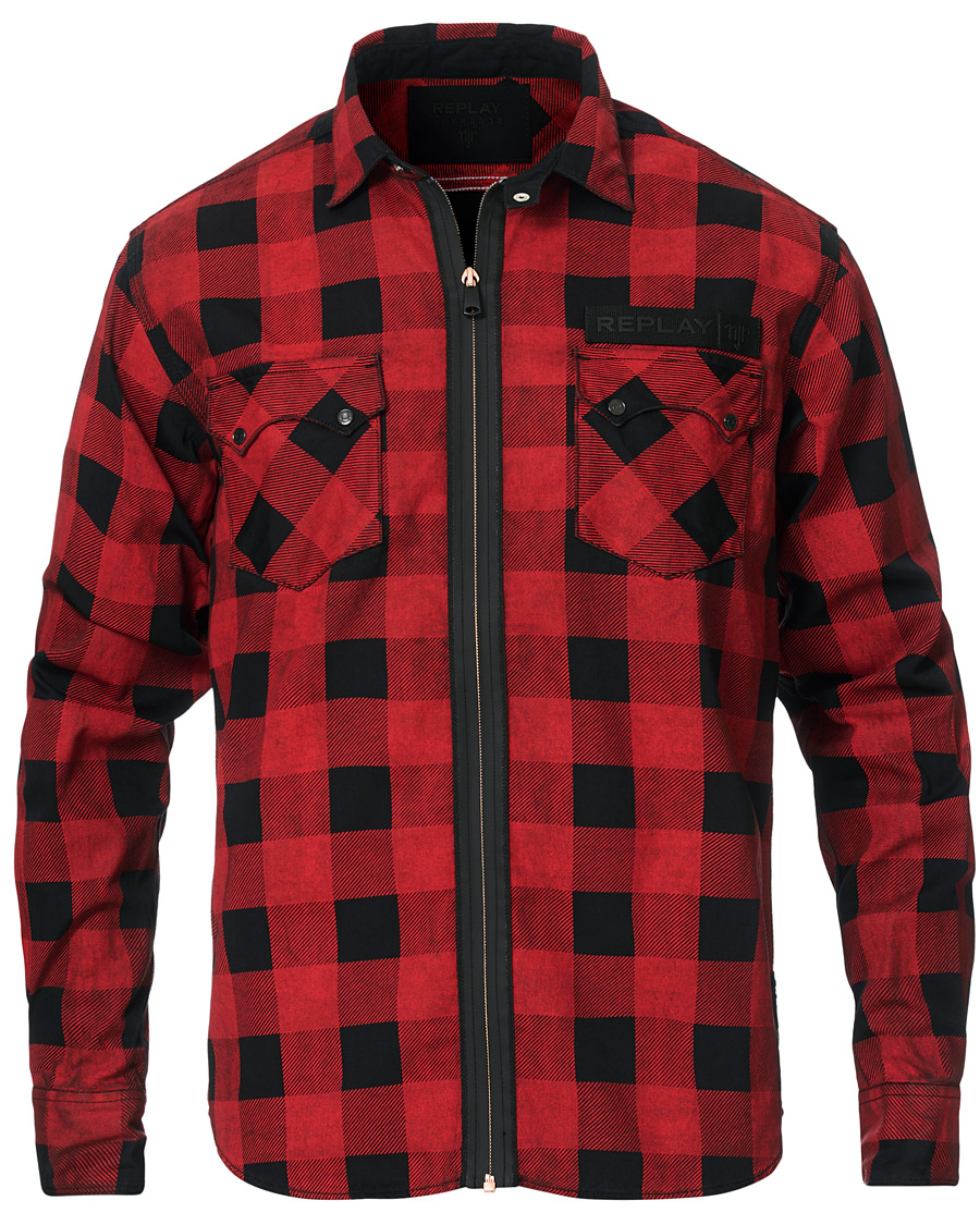 Heren | Overhemden | Replay | Neymar JR Check Full Zip Overshirt Black/Red L