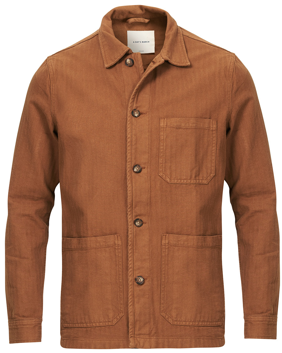 Heren | Overhemden | A Day's March | Original Herringbone Overshirt Trucker Brown L