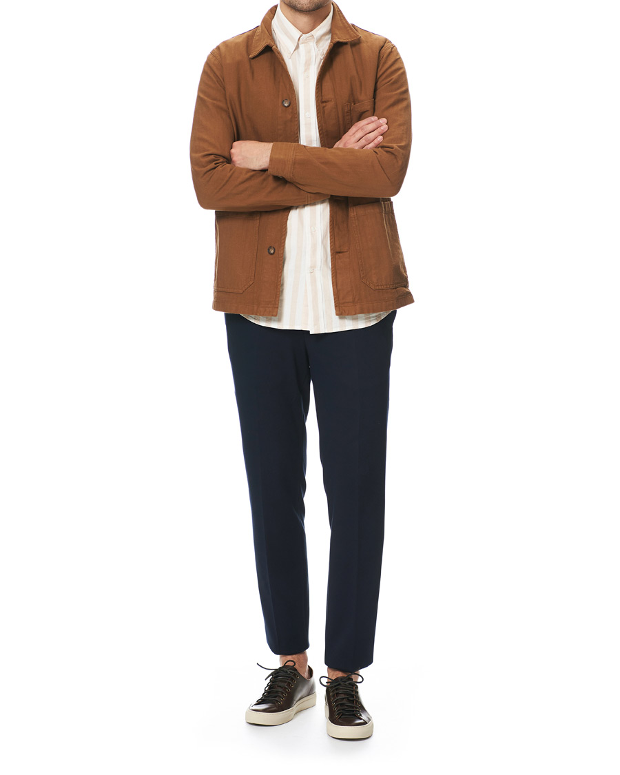 Heren | Overhemden | A Day's March | Original Herringbone Overshirt Trucker Brown L